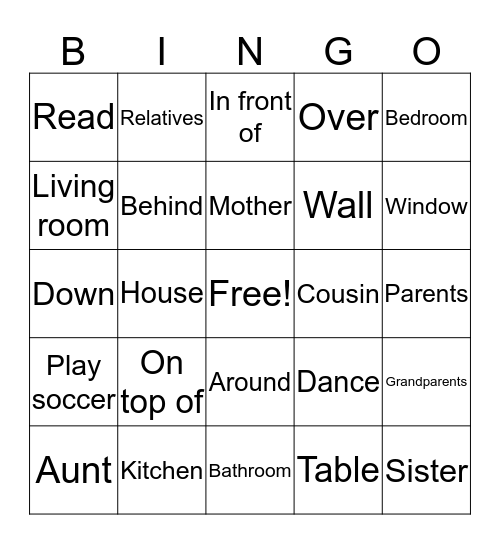 Vocabulario Bingo Card