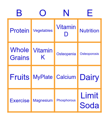 Bone Health Bingo Card