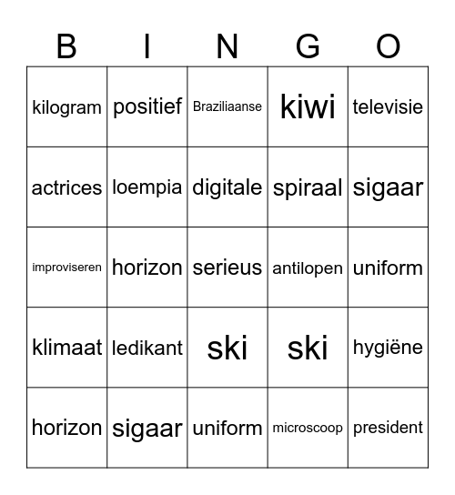 Kilo woorden Bingo Card