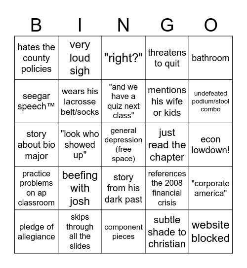 Seegar Bingo Card