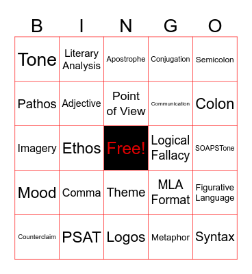 English 10 Bingo Card