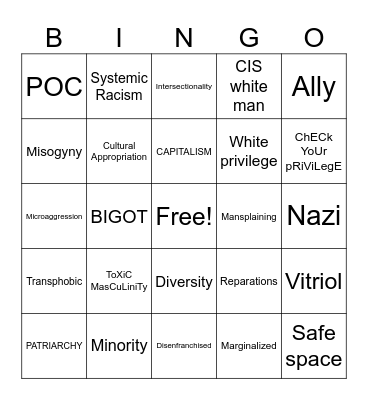 "Progressive" people buzzword BINGO Card