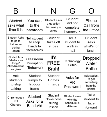 Teacher Bingo Card