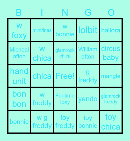 Fnaf Bingo Card