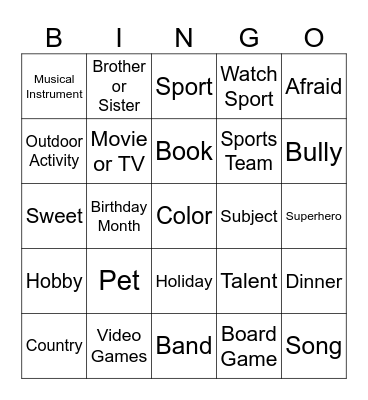 Rapport Bingo Card