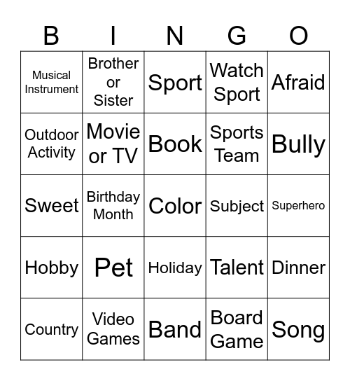 Rapport Bingo Card