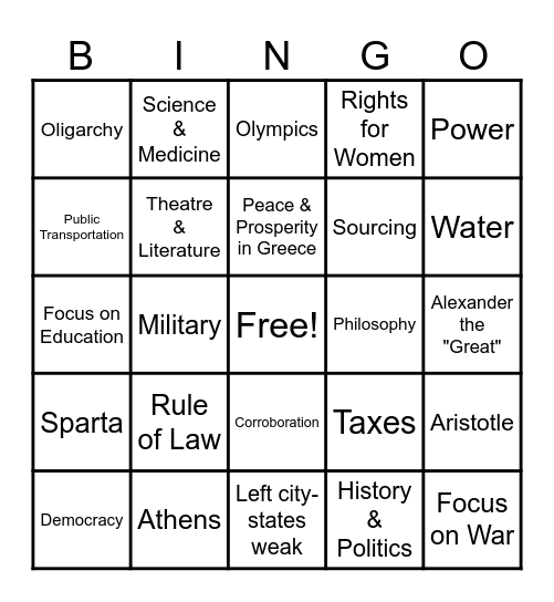 Ancient Greece! Bingo Card