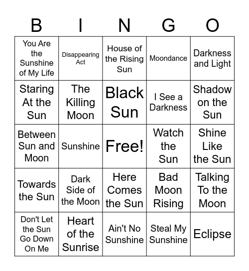 Total Eclipse Singo Bingo Card