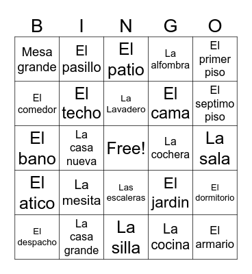 La Casa Bingo Card