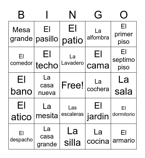 La Casa Bingo Card