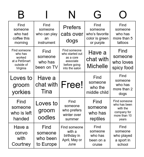 Salon Bingo Card