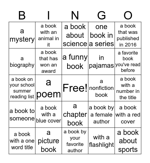 Summer Book Bingo (Grades 1-4) Bingo Card