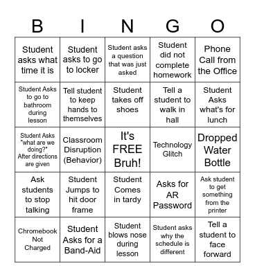 Teacher Bingo Card