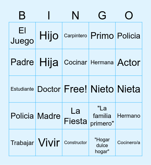 La Familia Bingo Card