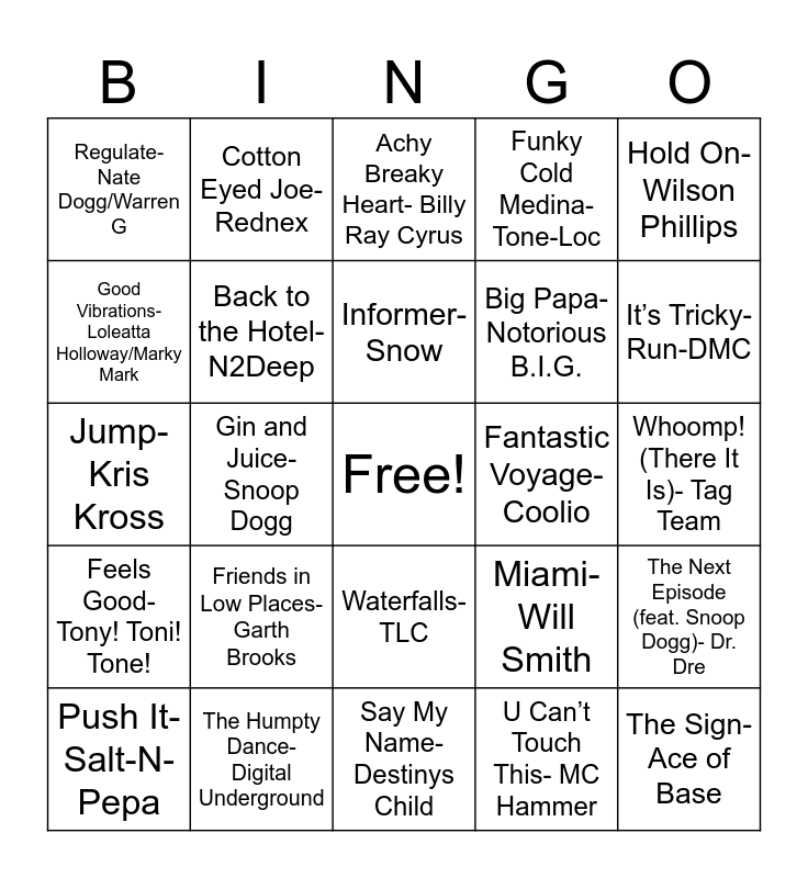 HFI 30yr Celebration Music Bingo Card