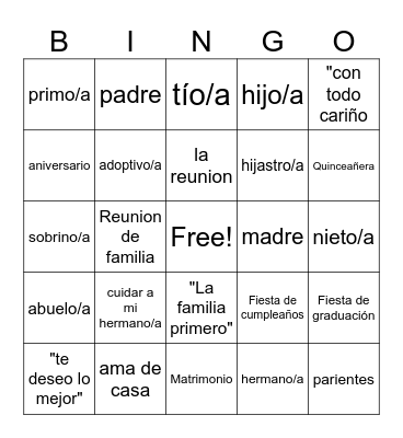 La Familia Bingo Card
