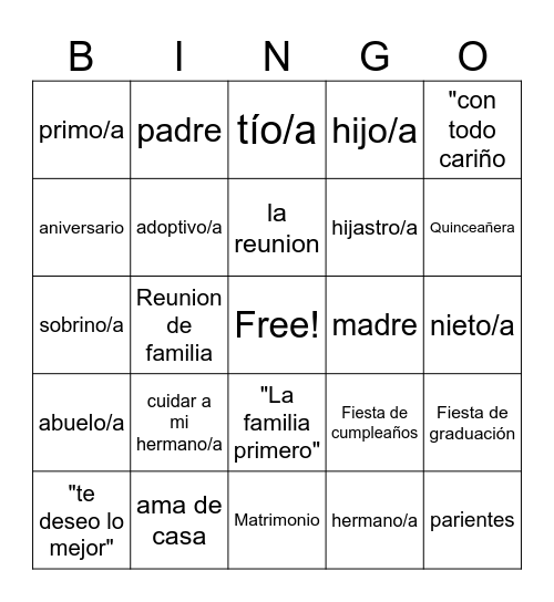 La Familia Bingo Card