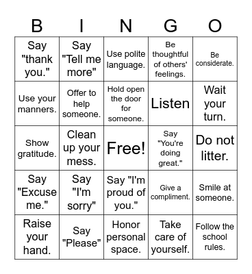 RESPECT Bingo Card