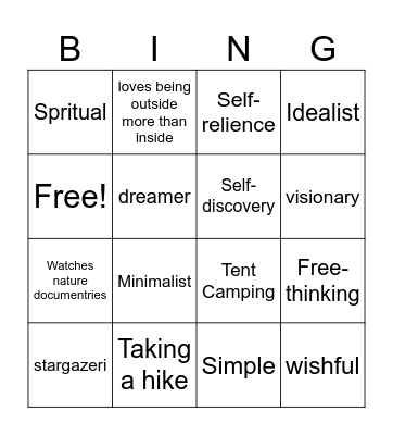 Transcendentalism Bingo Card