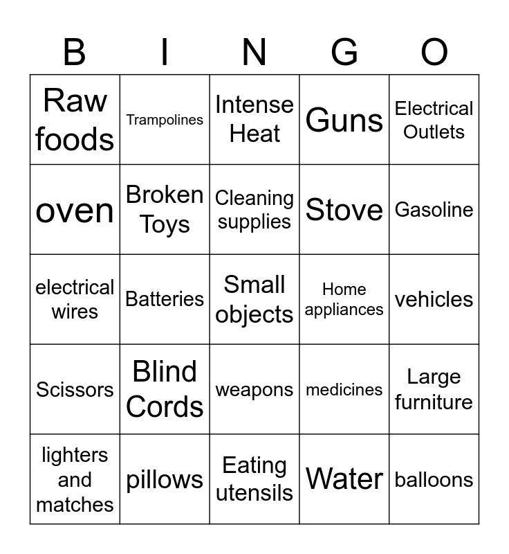 Home Safety Bingo Card