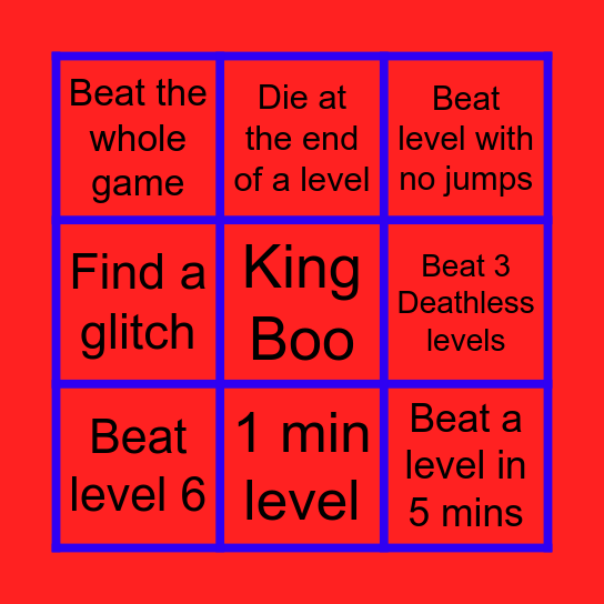 Unfair Mario Bingo Card