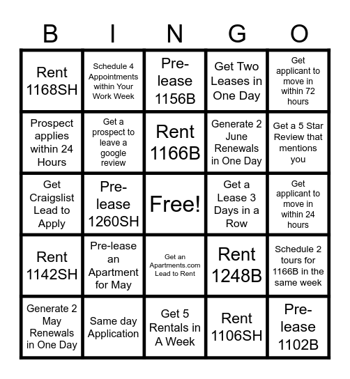 Leasing Bingo! Bingo Card