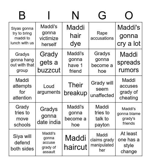 Accusation bingo Card