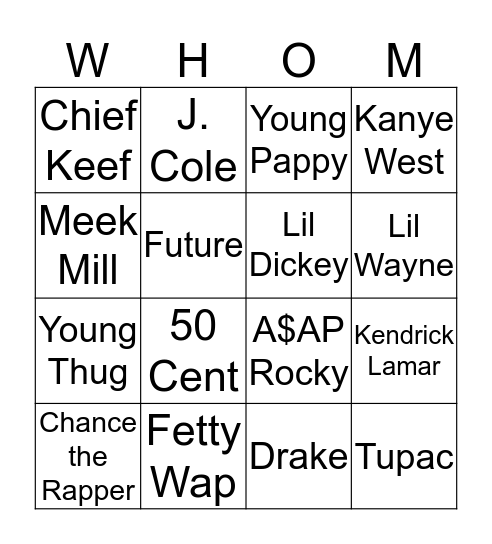Whom That Rapper Is Bingo Card