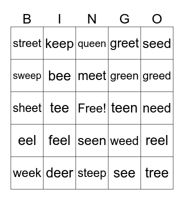 Dictation Words Bingo Card