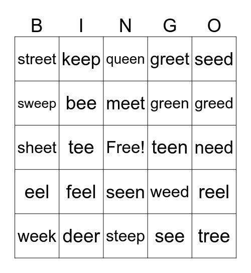 Dictation Words Bingo Card