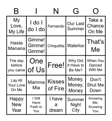 AbbA Bingo Card