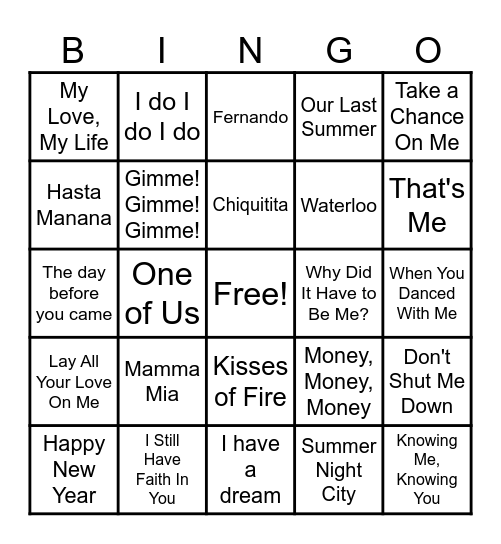 AbbA Bingo Card