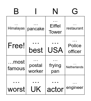 Look 5, Articles Bingo Card