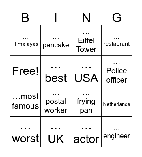 Look 5, Articles Bingo Card