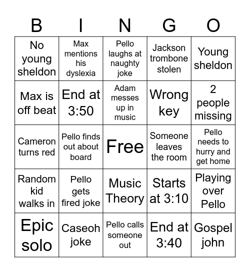 jazz band Bingo Card