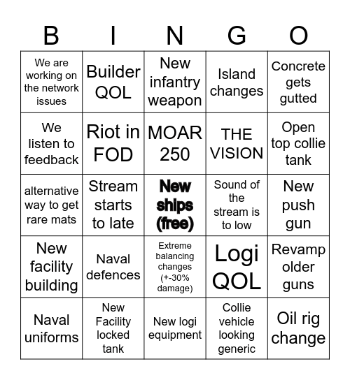 Foxhole Bingo Card