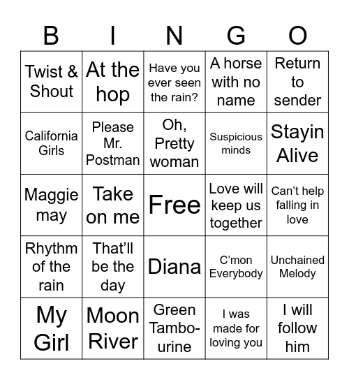 Music BINGO Card