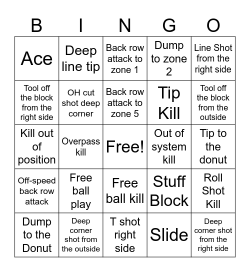 Volleyball BINGO Card