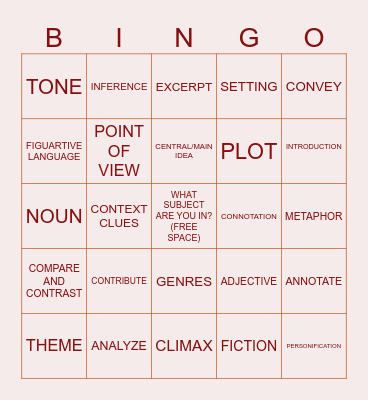 ELA VOCABULARY Bingo Card