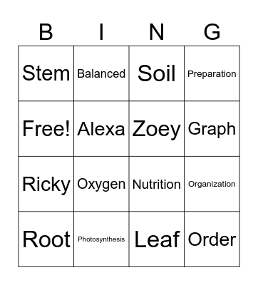 Vocabulary Bingo Card