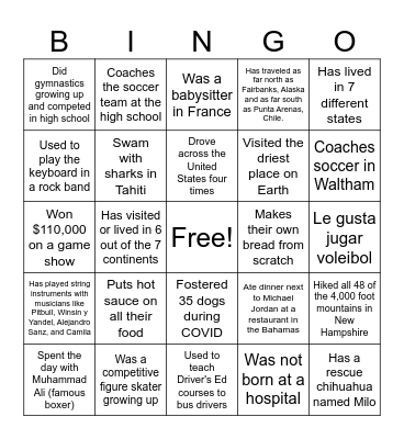 6th Grade Bingo Card