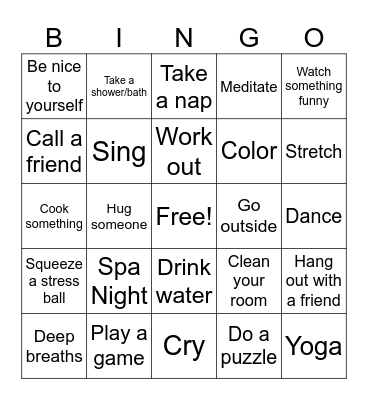 Healthy Coping Mechanisms Bingo Card