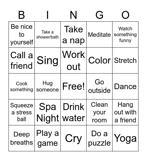 Healthy Coping Mechanisms Bingo Card