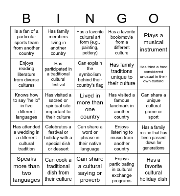 Cross-Cultural Icebreaker Bingo Card