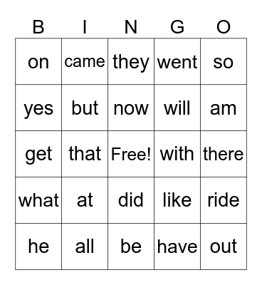 SIGHT WORDS Bingo Card
