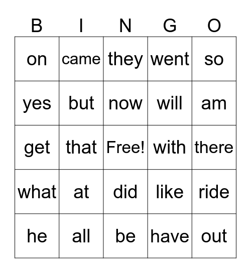 SIGHT WORDS Bingo Card