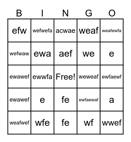 Letters Bingo Card