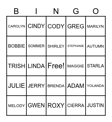 Guess Who Bingo Card