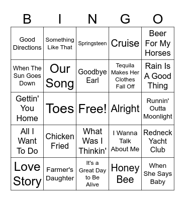 Musical Bingo Card