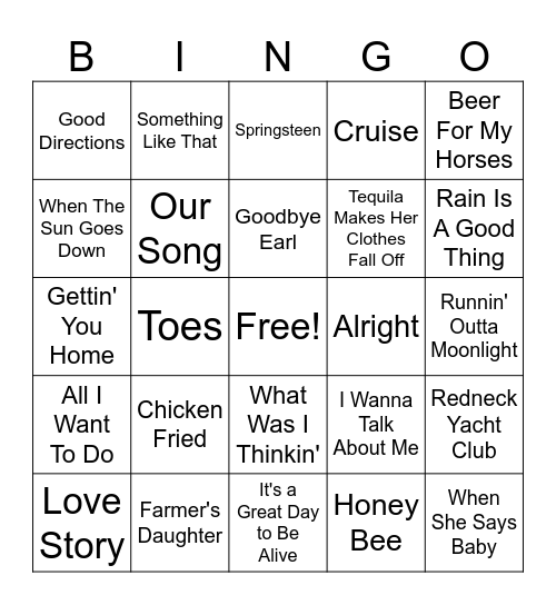 Musical Bingo Card